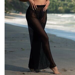 Black Sheer Tie Front Swim Cover-Up Pants